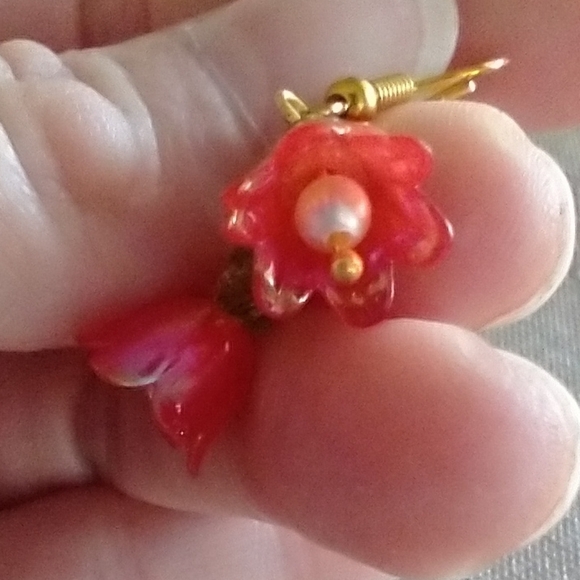 Floral Pink and Green Earrings - Picture 7 of 7